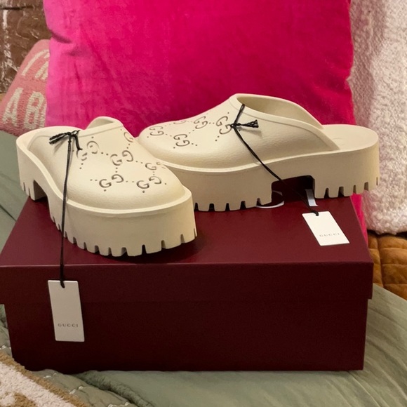 Gucci Shoes - Gucci Women's Cream Platform Clog Mules